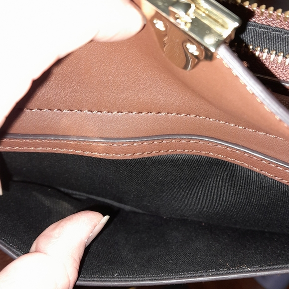 Calvin Klein Lock Leather Demi Shoulder Bag WalnutGold - Picture 6 of 6